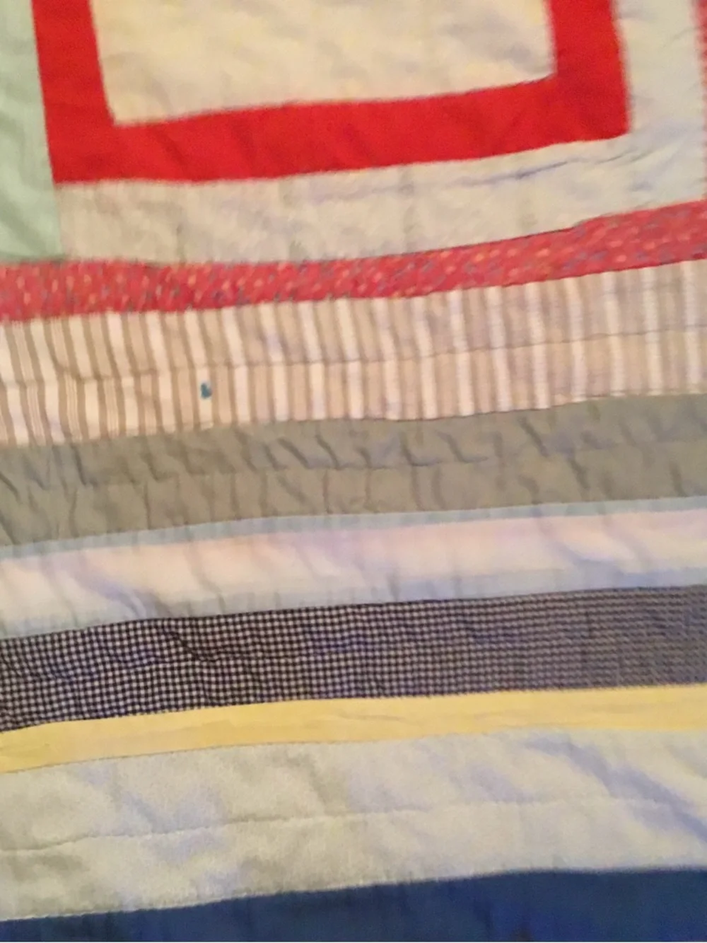 Handmade Multicolor Patchwork Quilt - Blue, Yellow, Red Accents
